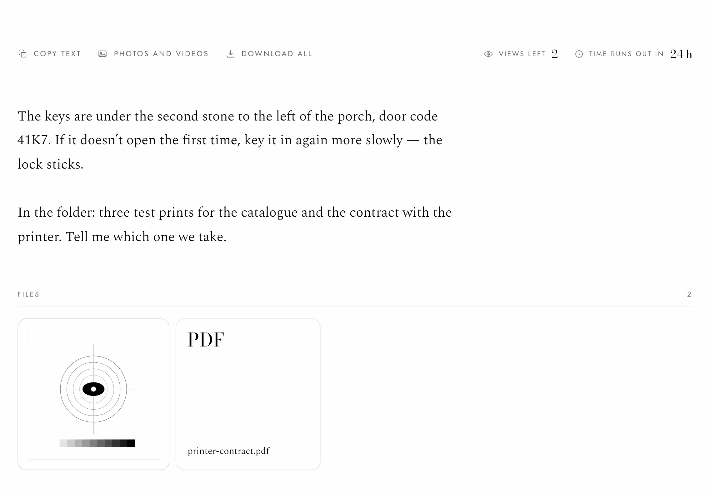 An opened note with attachments: “Download all” packs a zip in the browser.
